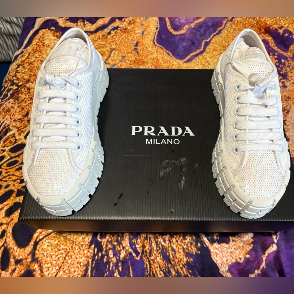 PRADA DOUBLE WHEEL SEQUIN PLATFORM SNEAKERS - Picture 7 of 10